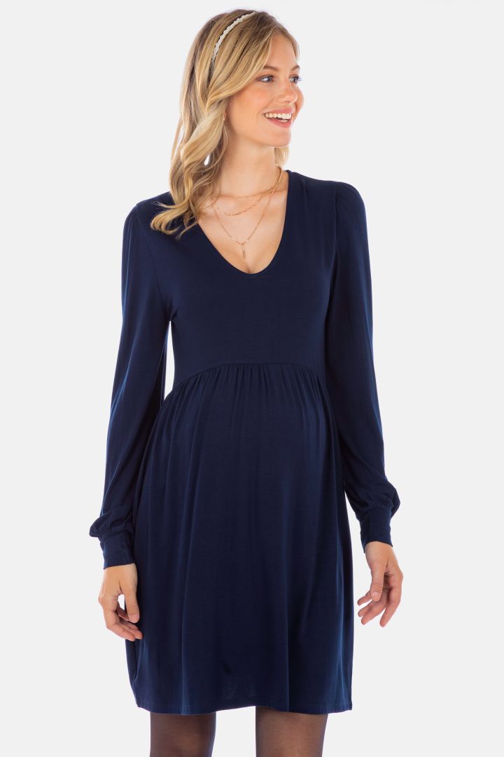 Eco Viscose Maternity Dress with Puff Sleeves
