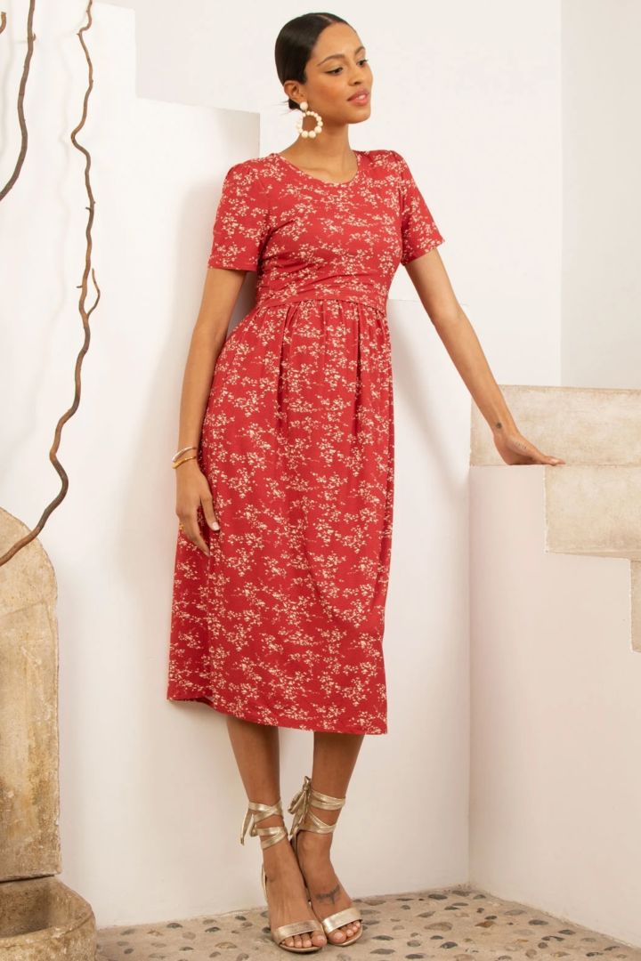 Midi Maternity and Nursing Dress with Print