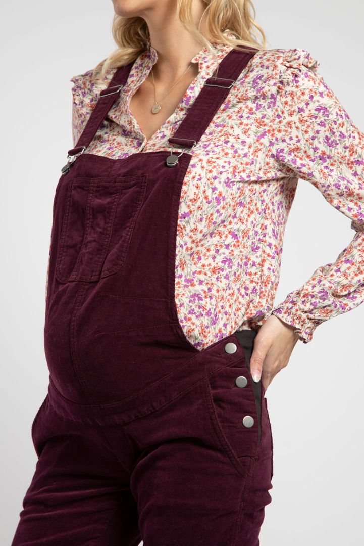 Maternity corduroy dungarees purple