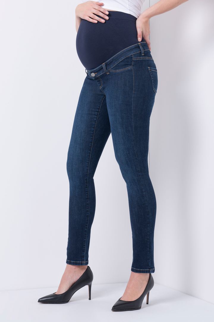 Organic Skinny Umstandsjeans mit Überbauchbund dark indigo