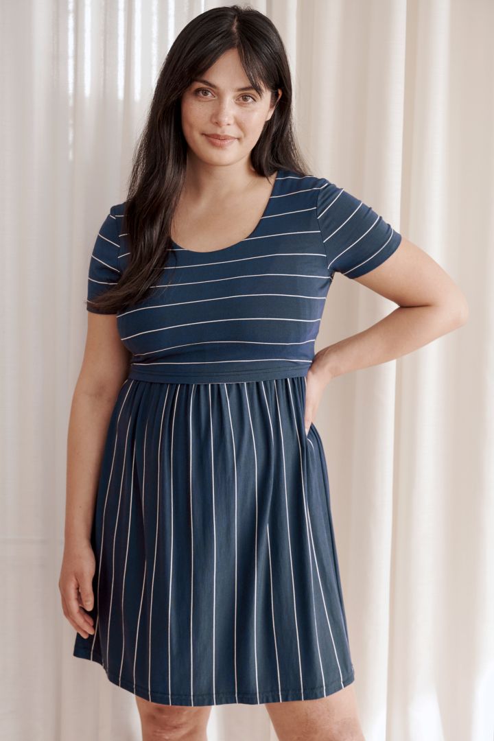 Maternity and Nursing Dress navy / white Striped