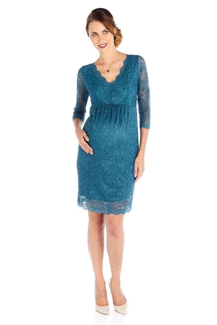 V-Neck Spitzen Umstandskleid petrol