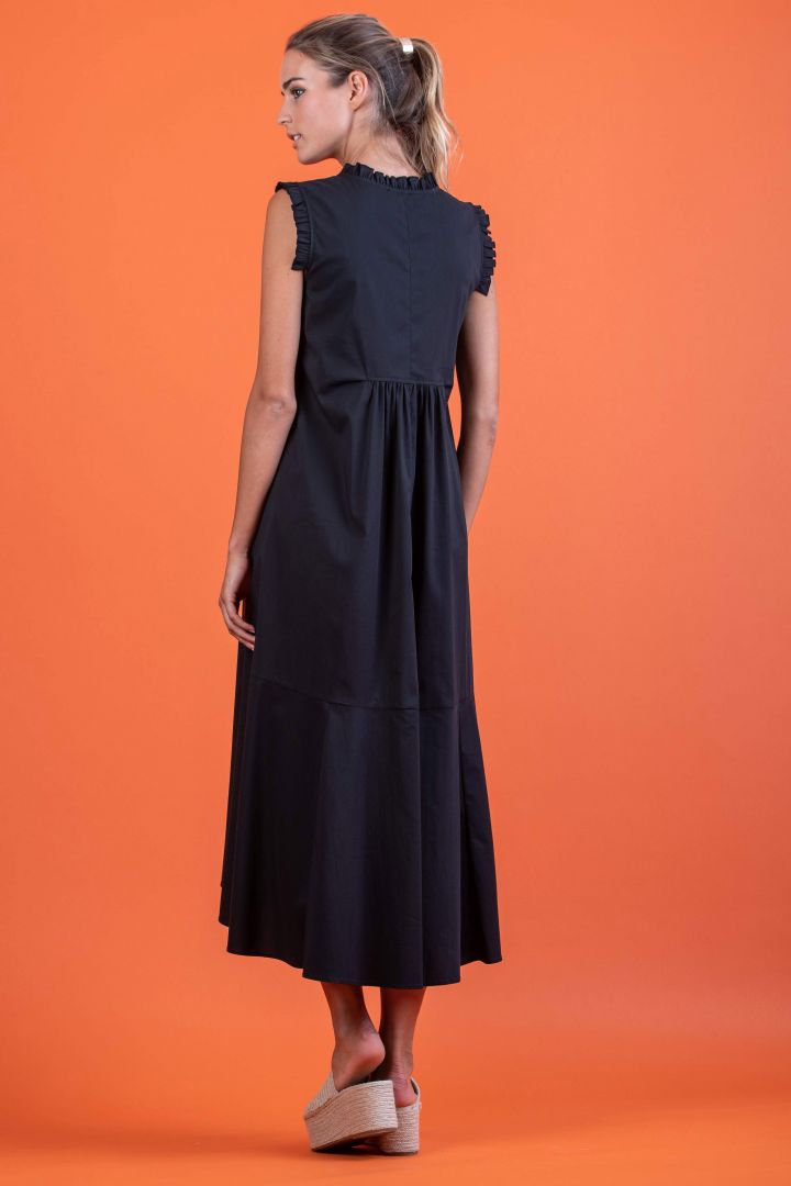 Midi Maternity Dress with V-Neck and Ruffles