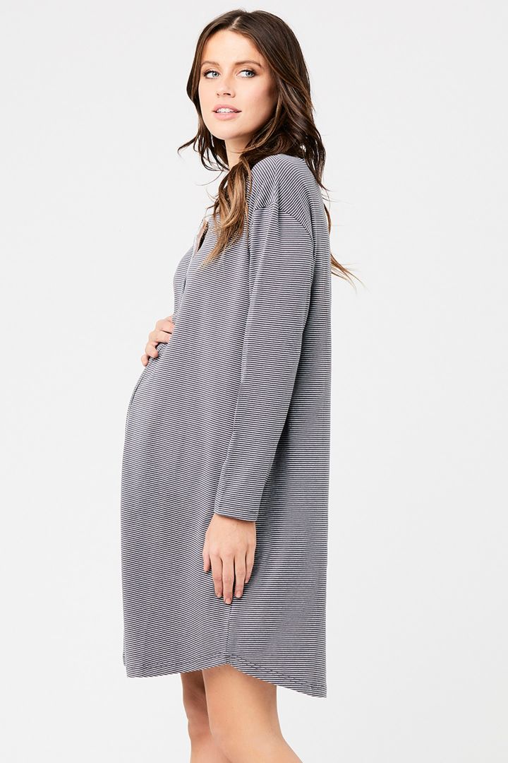 Maternity and nursing nightdress with button strip