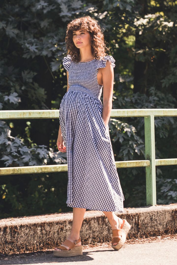 Ginham Maternity Dress with Ruffles