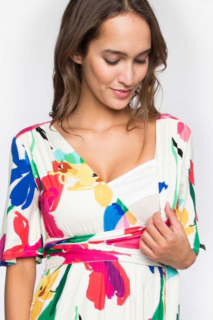Maternity and Nursing Dress V-Neck Rainbow