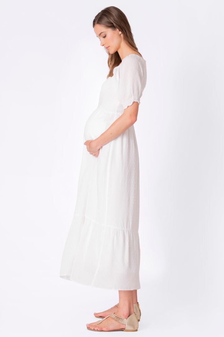 Maxi Maternity Dress with Puff Sleeves