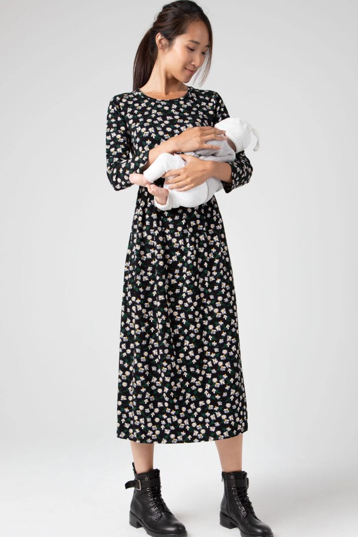 Midi Umstands- und Stillkleid mit Margeriten Print