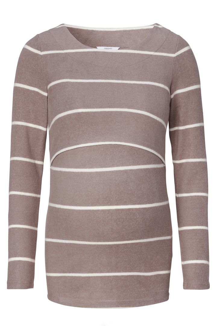 Ecovero Lounge Maternity and Nursing Shirt with Stripes taupe