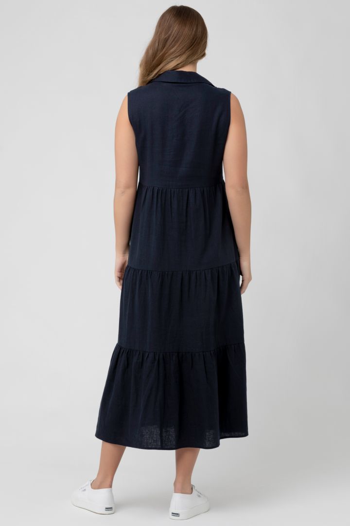 Midi Maternity and Nursing Tiered Dress navy