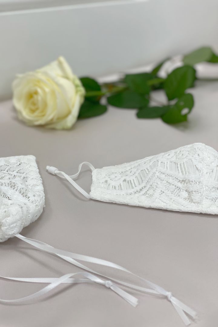 Wedding Face Mask with Modern Lace and Pouch