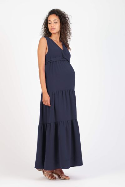 Maxi Umstands- und Stillkleid mit Volants navy