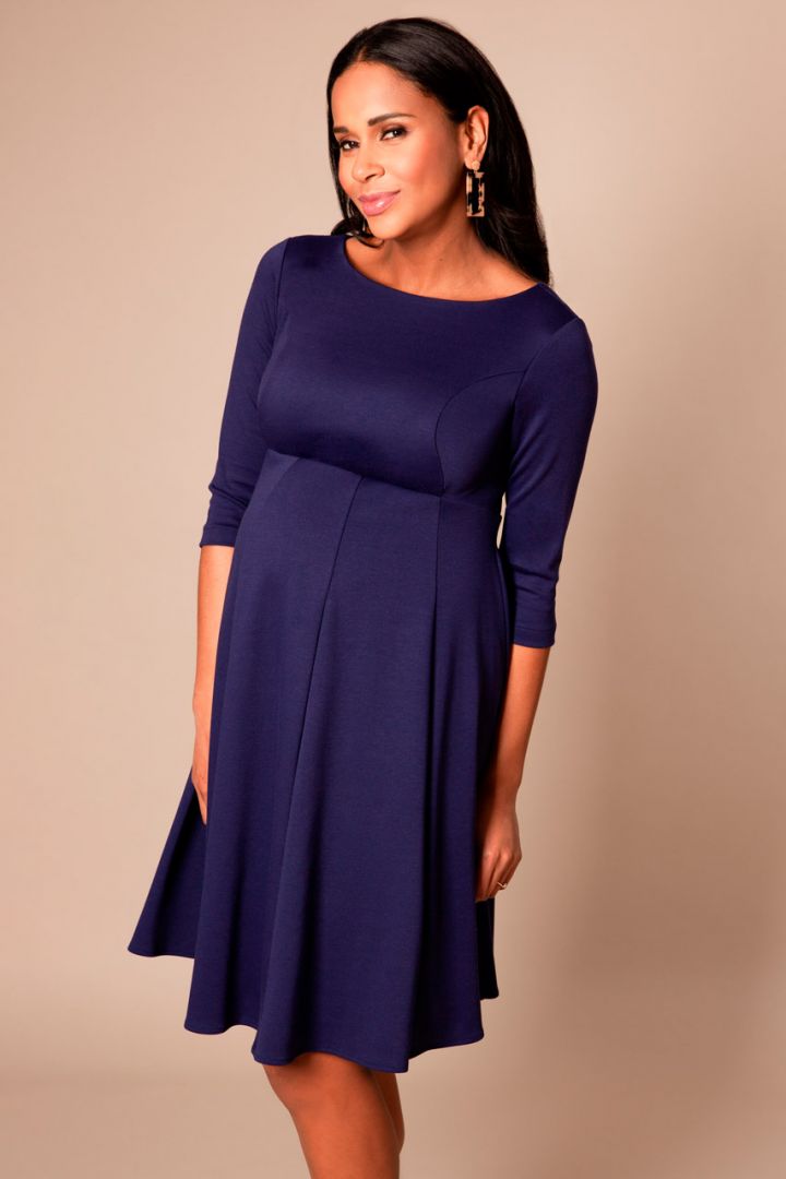 Maternity dress with submarine neckline navy