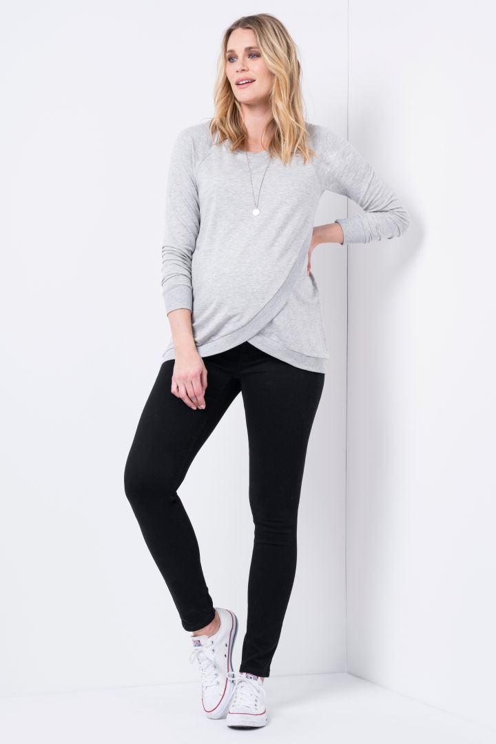 Crossover Nursing Sweater Grey Marl