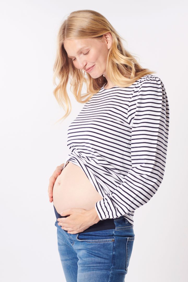 Organic Maternity Shirt with Puff Sleeves striped