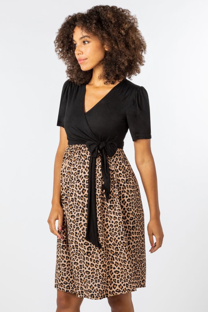 Umstands- und Stillkleid in Wickeloptik Leo Print