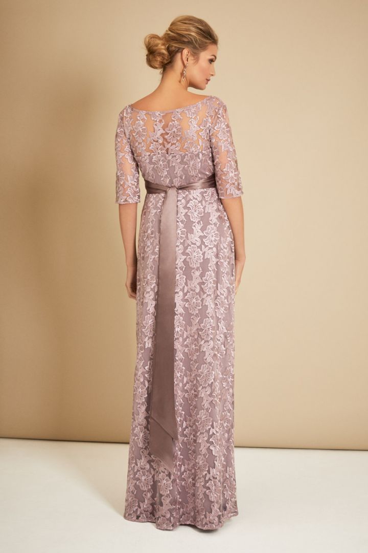 A-line maternity dress in lace, long, pink