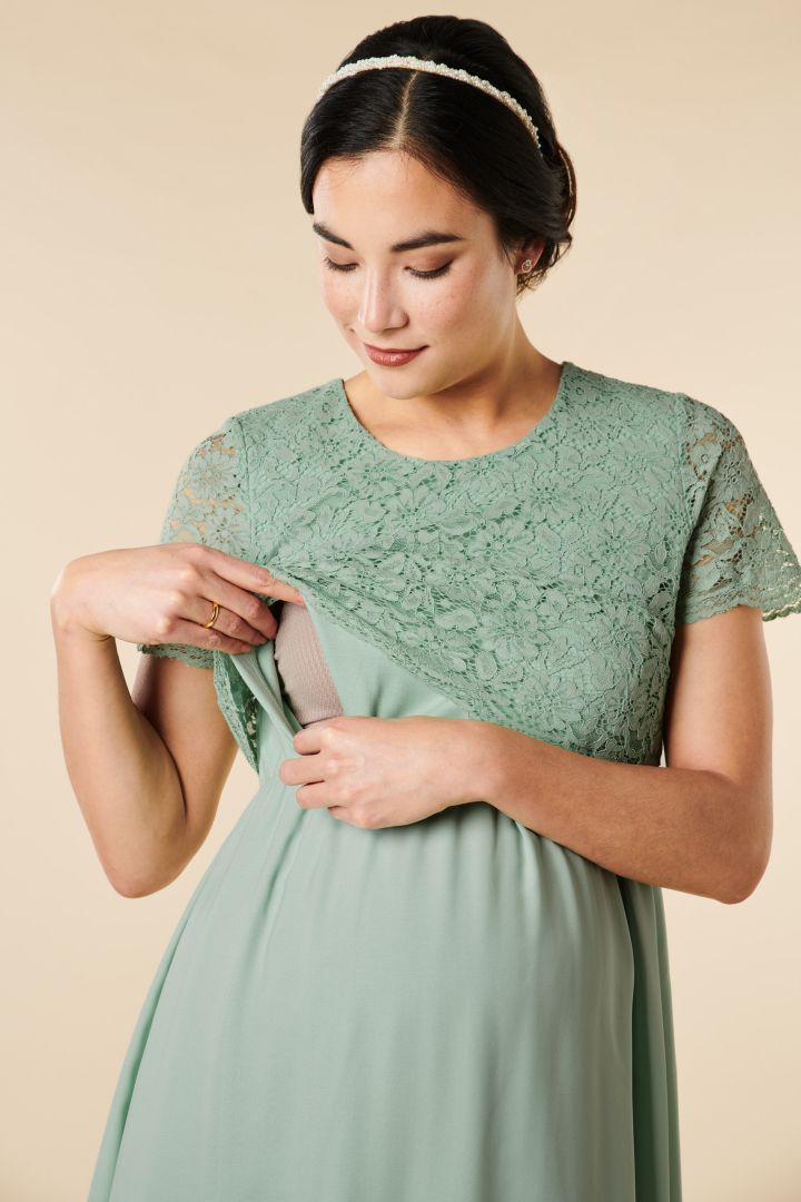 Festliches Umstands- und Stillkleid mit Spitze mint