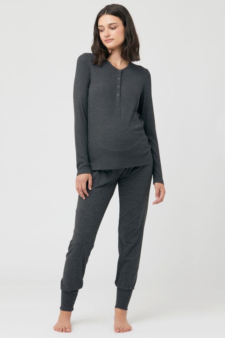 Rib Maternity and Nursing Shirt with Button Front