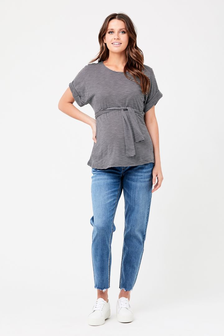 Girlfriend Umstandsjeans mit offenen Saumkanten