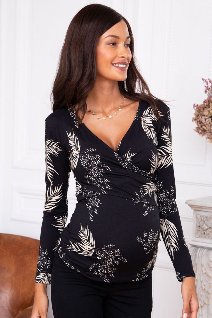 Cross-Over Umstands- und Stillshirt mit Blätter Print