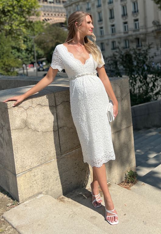 V-Neck Umstandsbrautkleid mit R&uuml;ckenausschnitt