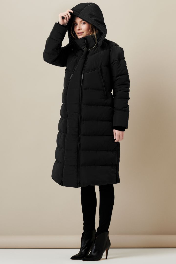 Wattierter Mantel mit Schwangerschaftseinsatz schwarz