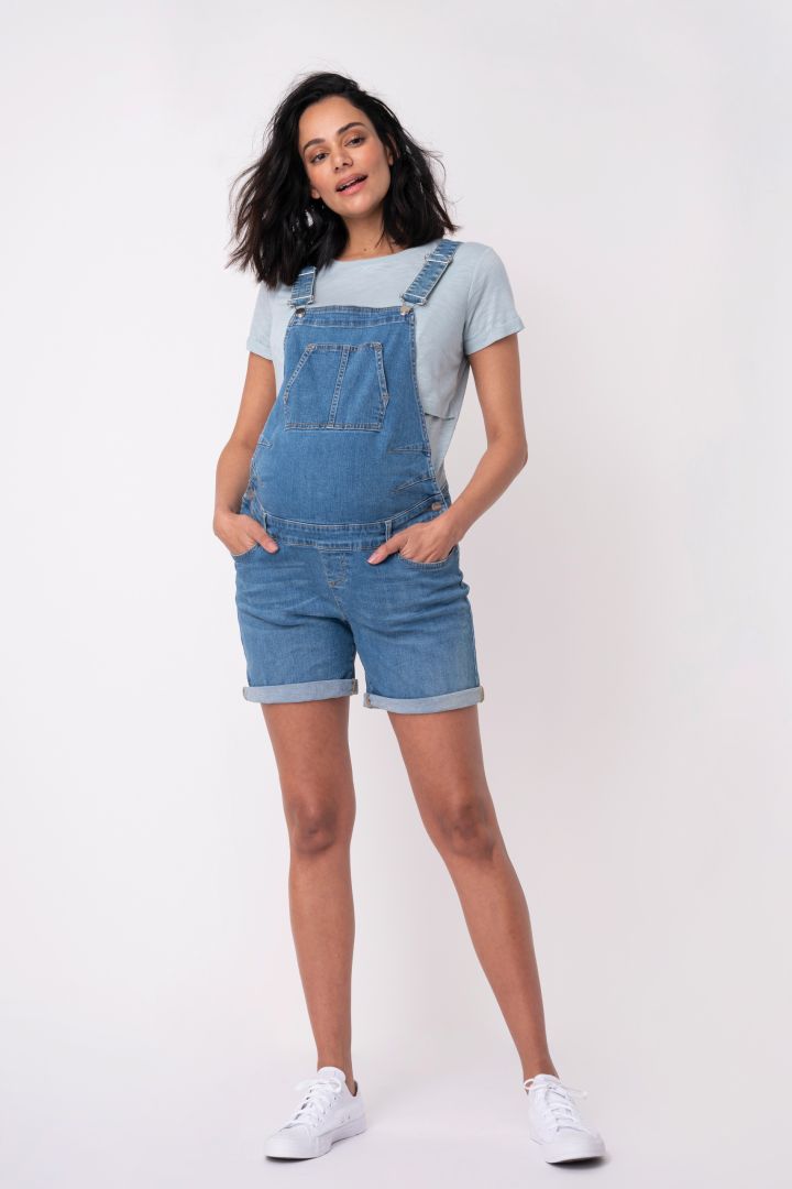 Kurze Umstands-Jeanslatzhose