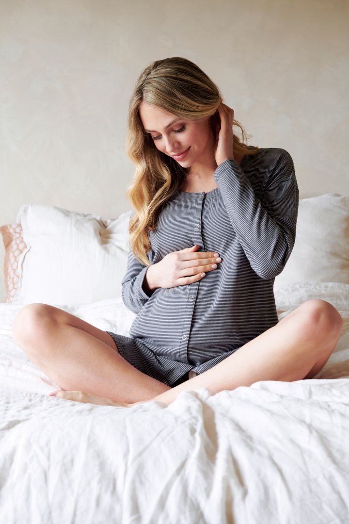 Maternity and nursing nightdress with button strip