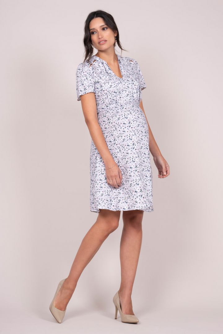 Floral Print Maternity Dress with Tie Neck