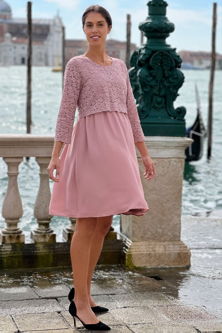 Festliches Umstands- und Stillkleid mit 3/4 Ärmeln rosa