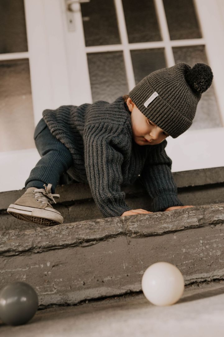 Rib Knit Boobl Hat with Merino Wool grey