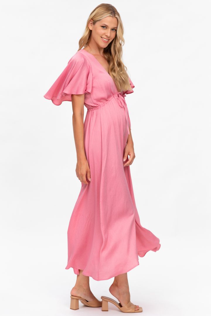 Festliches Umstandskleid mit Flügelärmeln rosa