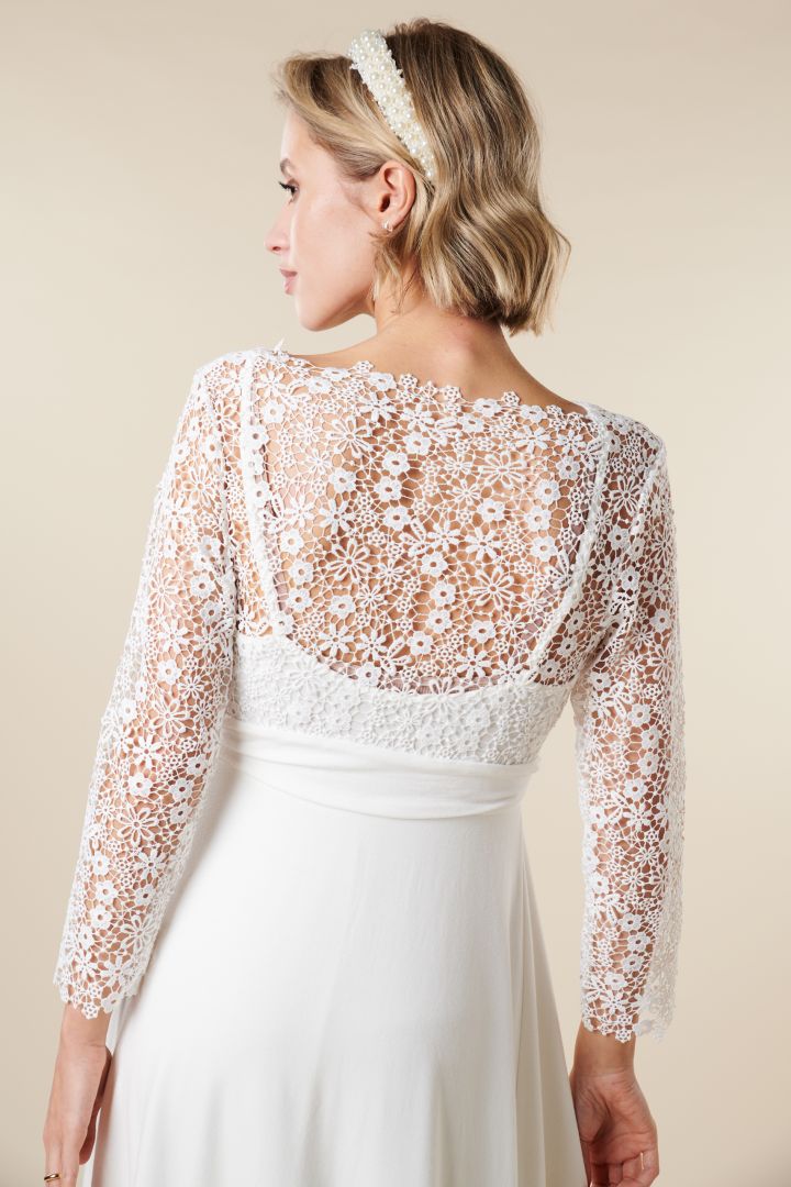 Umstandsbrautkleid mit Boho Blumenspitze