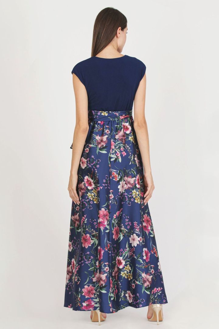 Maxi Umstands- und Stillkleid mit Satinrock navy