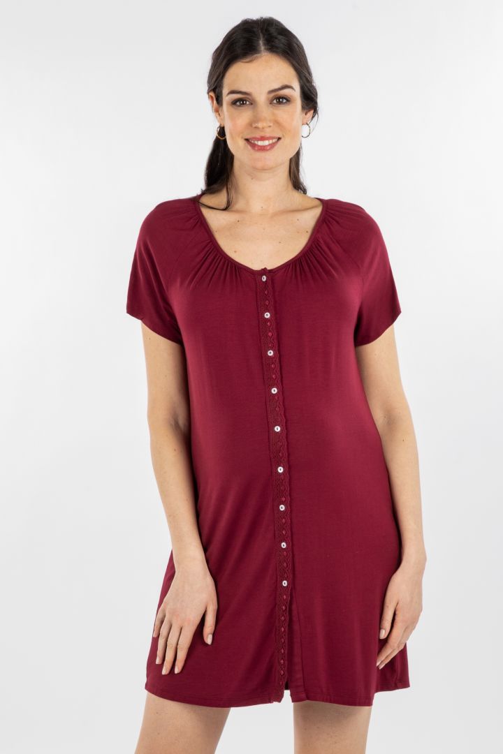 Eco Viskose Umstands- und Stillnachthemd zum Knöpfen bordeaux