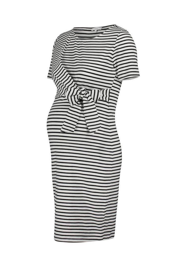 Striped Maternity Dress with Belt Detail