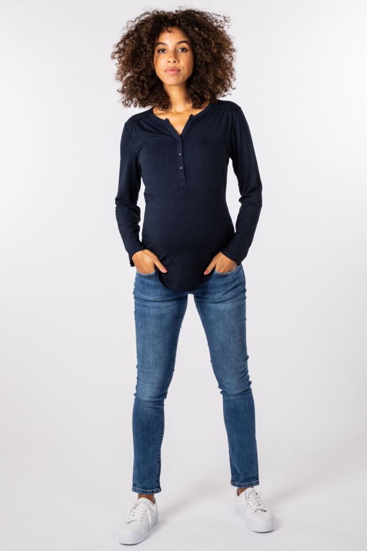 Eco Viskose Henley Umstands- und Stillshirt navy