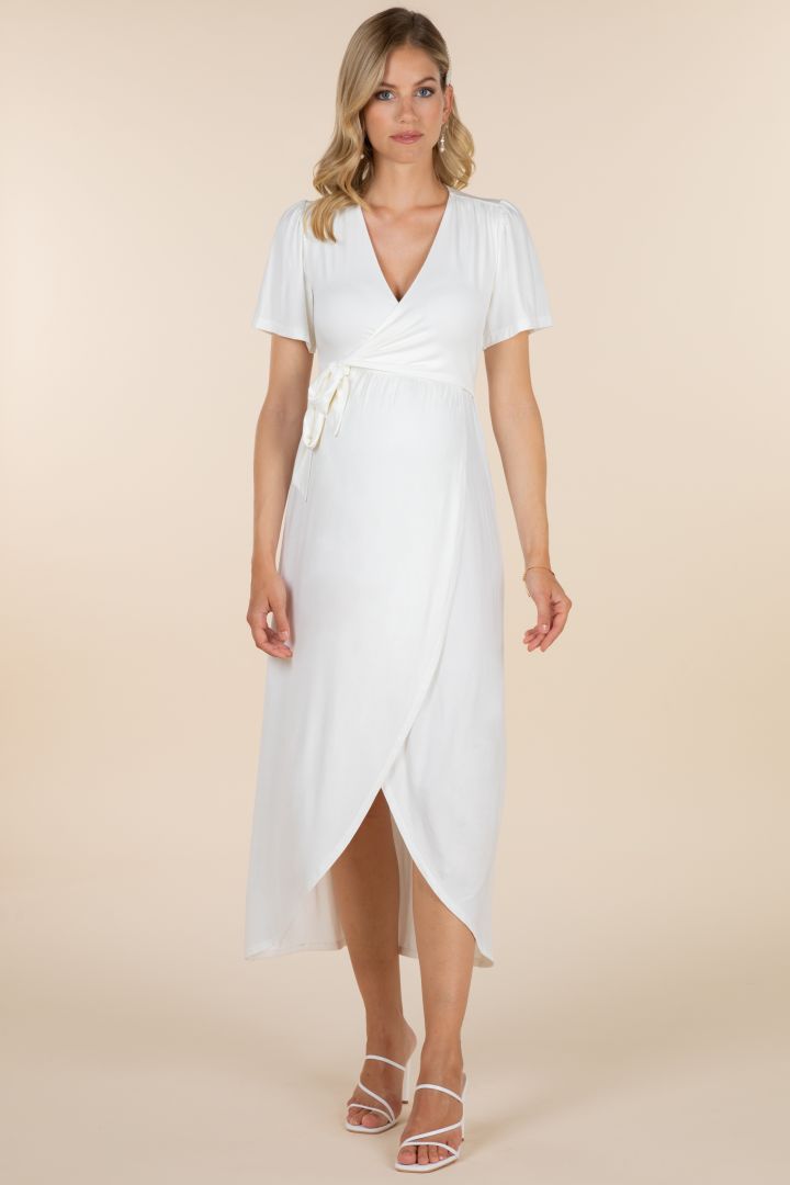 Midi Umstands- und Still-Brautkleid in Wickeloptik