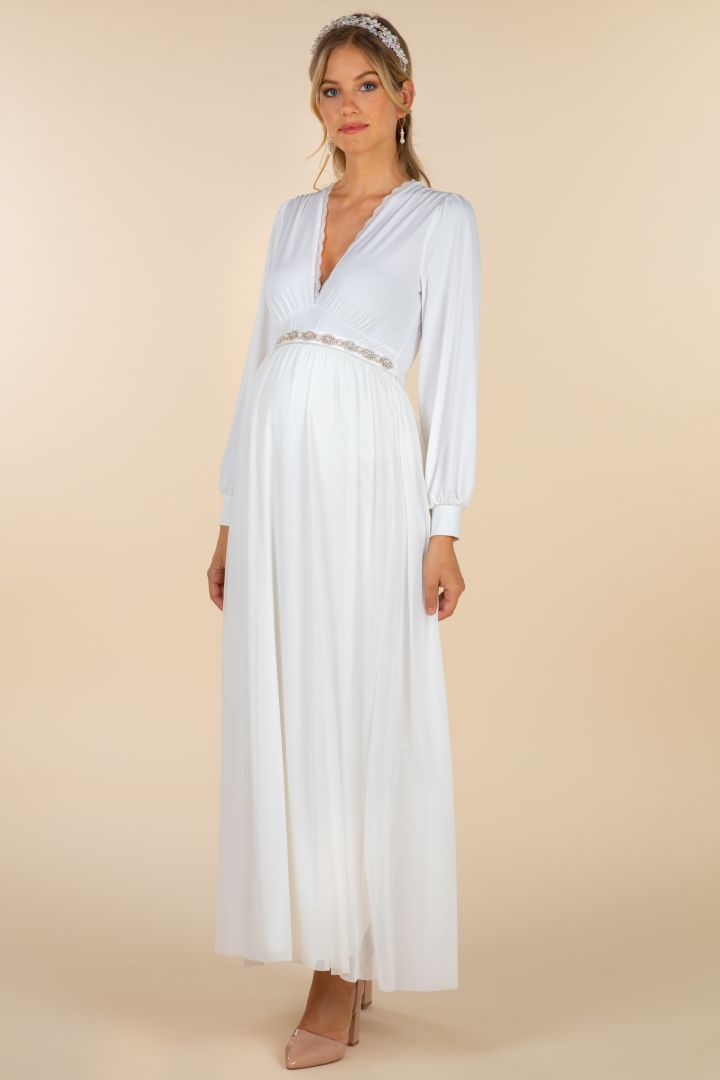 Maxi Umstandsbrautrock aus Tüll elfenbein