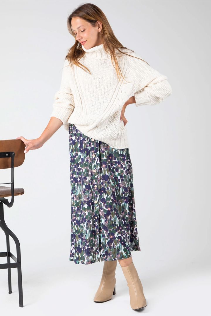 Midi Umstandsrock mit Knöpfen und Blumen Print