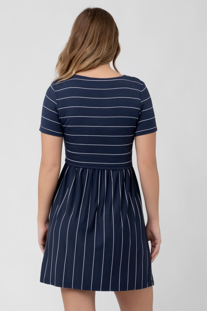 Maternity and Nursing Dress navy / white Striped