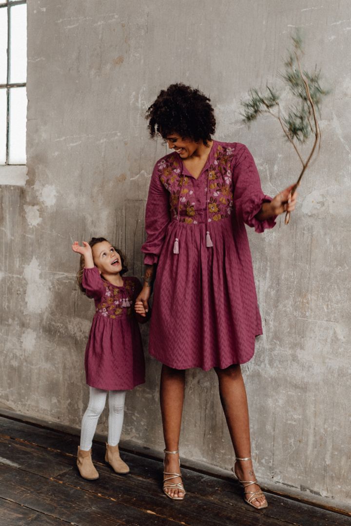 Mini Me Dress with Floral Embroidery and Tassels