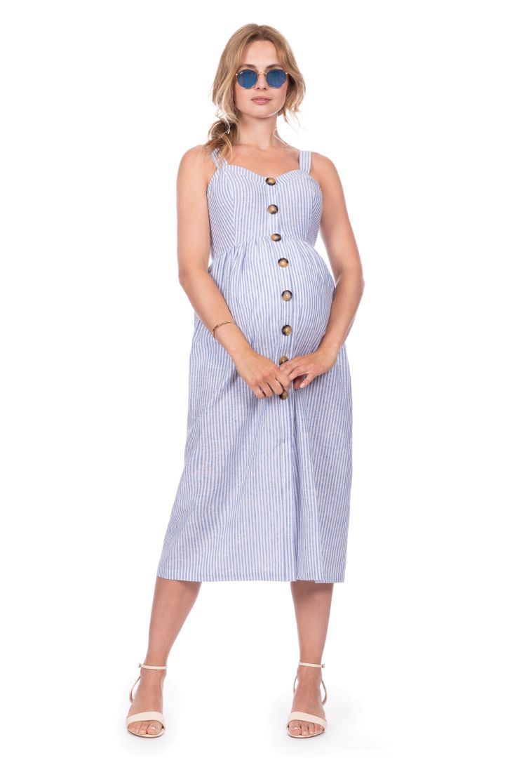 Mid-Length Maternity and Nursing Dress with Button Placket