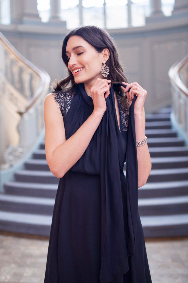 Maternity and Nursing Tie Neck Dress Georgette