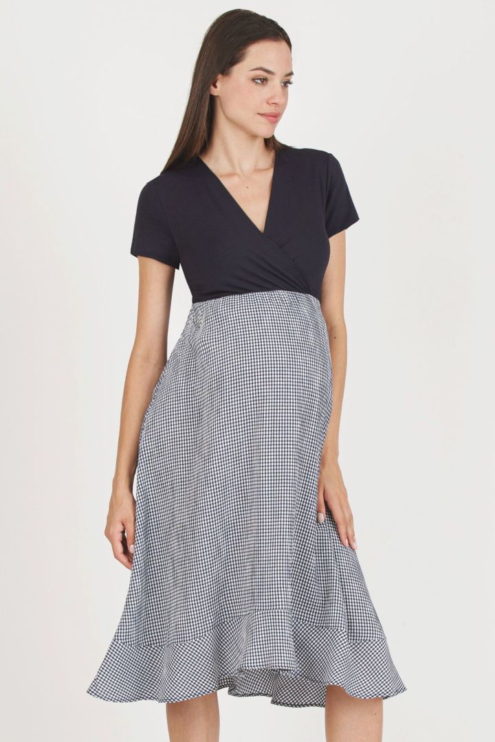 Materialmix Umstands- und Stillkleid Gingham