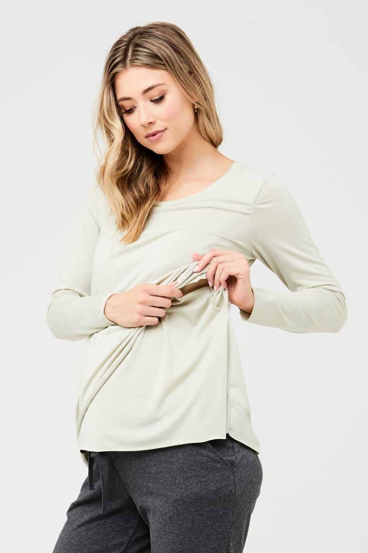 Raw Edge Langarm Umstands- und Stillshirt hellgrün