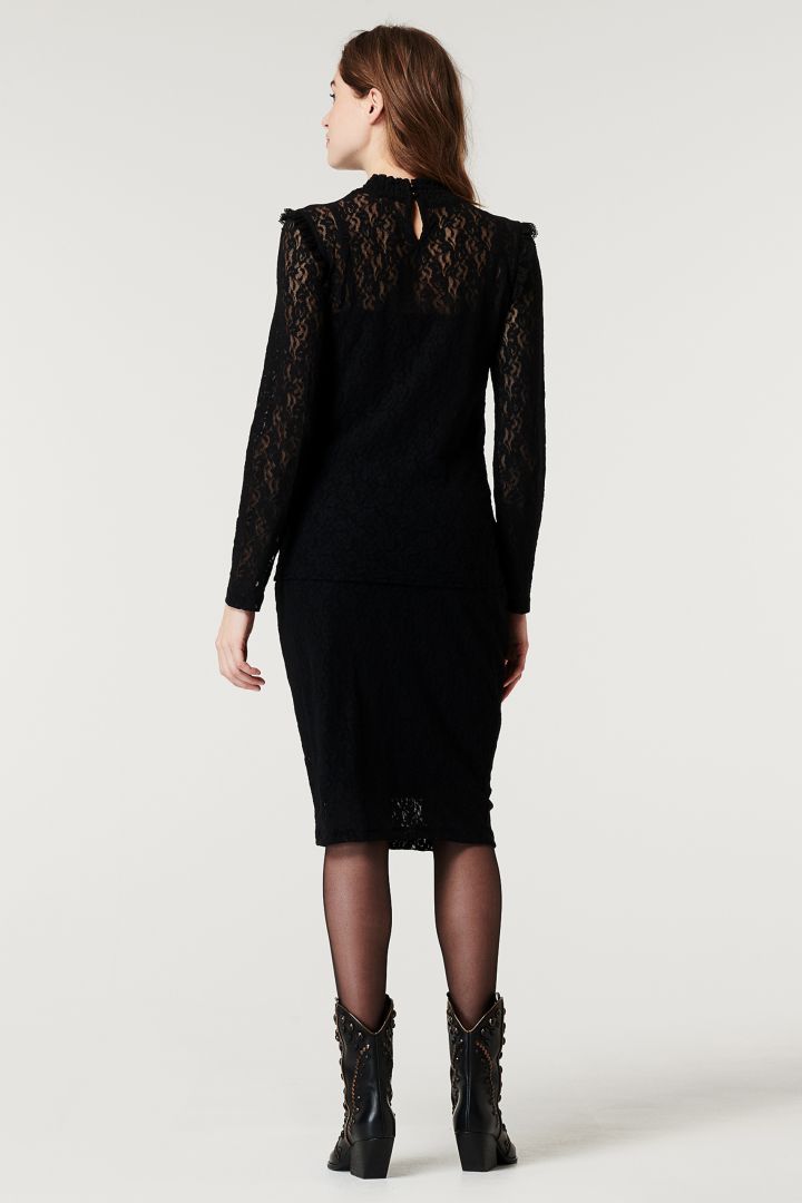 Lace Maternity Blouse with Stand-up Collar
