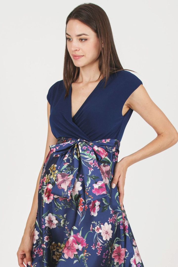 Maxi Umstands- und Stillkleid mit Satinrock navy