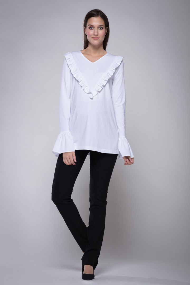 Umstandsshirt mit Rüschen weiß